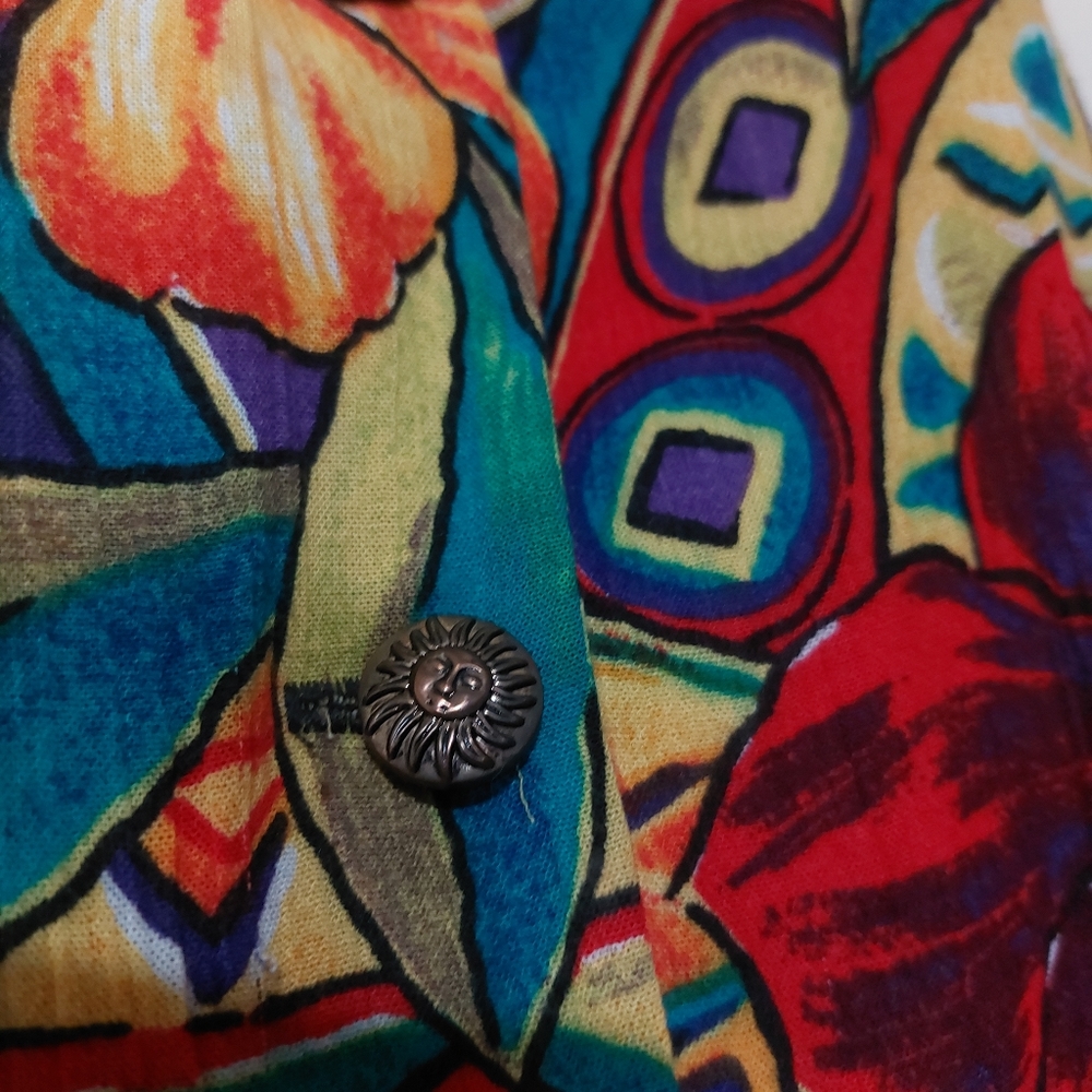 Vintage 80s Maggie McNaughton Plus Size 20W Colorful Hawaiian Floral Flowy Top - Picture 3 of 11